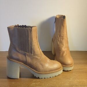 New Free People James Tan Leather Chunky Heel Chesea Boots Eur 40